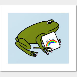 Green Frog Says Be Kind with Rainbow Posters and Art